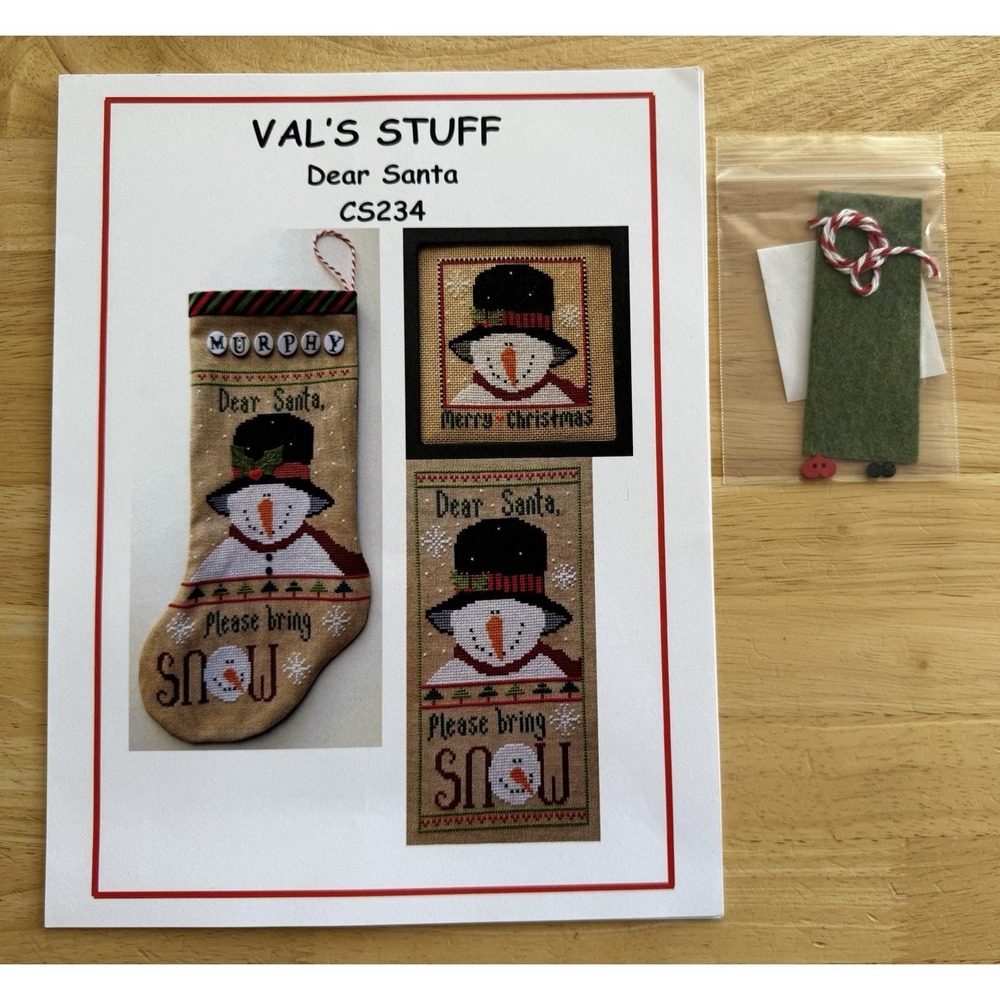 Val's Stuff DEAR SANTA Cross Stitch Chart Packet w Embellishment Pack